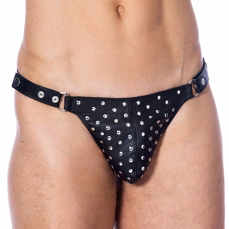 String Pour Homme En Cuir Avec Rivets - Rimba 3 String Pour Homme En Cuir Avec Rivets - Rimba