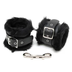 Menottes Rembourrées En Cuir & Fourrure Noir - Rimba -Erotikartikel Verkaufe 12828