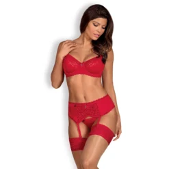 Ensemble De Lingerie Sexy Jolierose 3 St. Set (rouge) - Obsessive