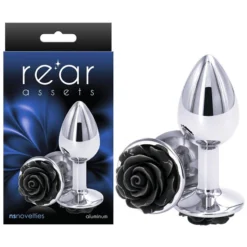 Plug Anal Aluminium Rear Assets Rose Argent & Noir (M) - NS Novelties
